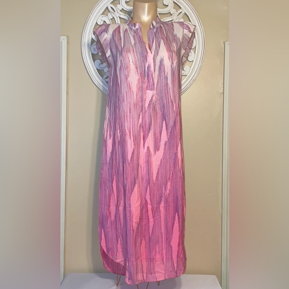 Rebecca Taylor women’s 10 dress midi maxi short sleeve pink fuschia EKG silk